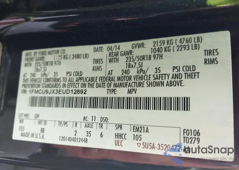 2014 Ford Escape Titanium z USA, uszkodzony, nr VIN 1FMCU9JX3EUD12892